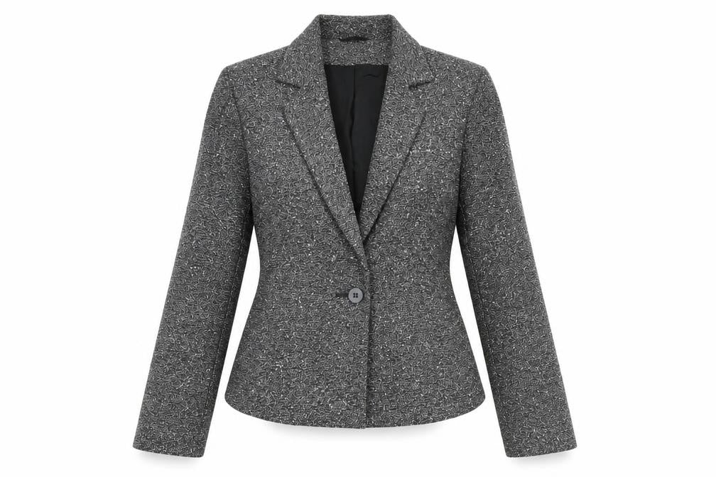 Front view of Principles Petite Grey Tweed One Button Blazer Jacket, size 8