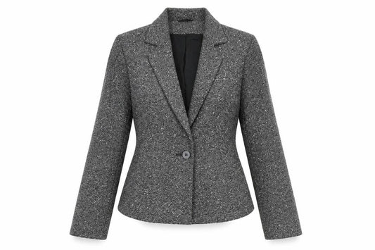 Front view of Principles Petite Grey Tweed One Button Blazer Jacket, size 8