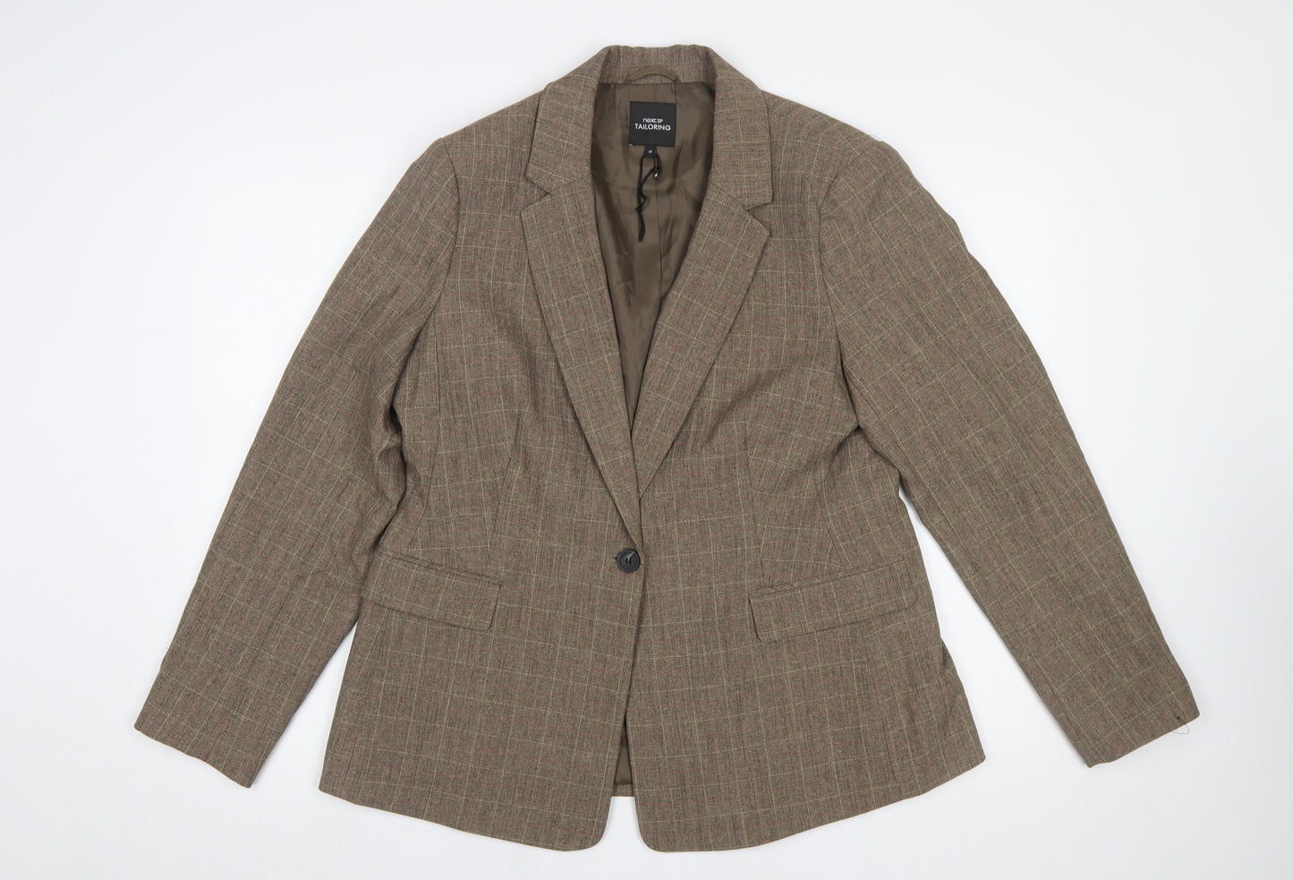 Next Women's Brown Check Blazer Size 16 Tailored Single-Breasted Jacket