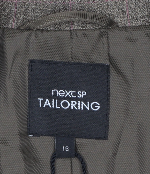 Next Women's Brown Check Blazer Size 16 Tailored Single-Breasted Jacket