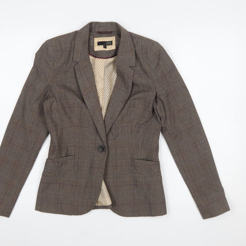 Next Petite Brown Checked Single Breasted Blazer Women's Size 6