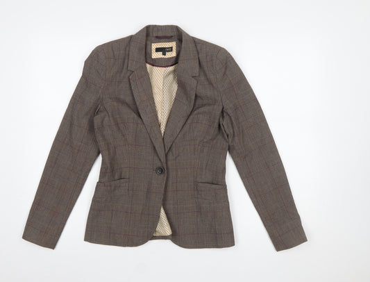 Next Petite Brown Checked Single Breasted Blazer Women's Size 6