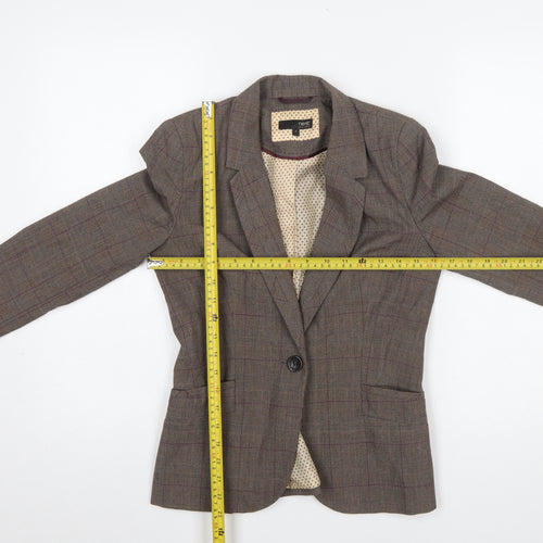 Next Petite Brown Checked Single Breasted Blazer Women's Size 6
