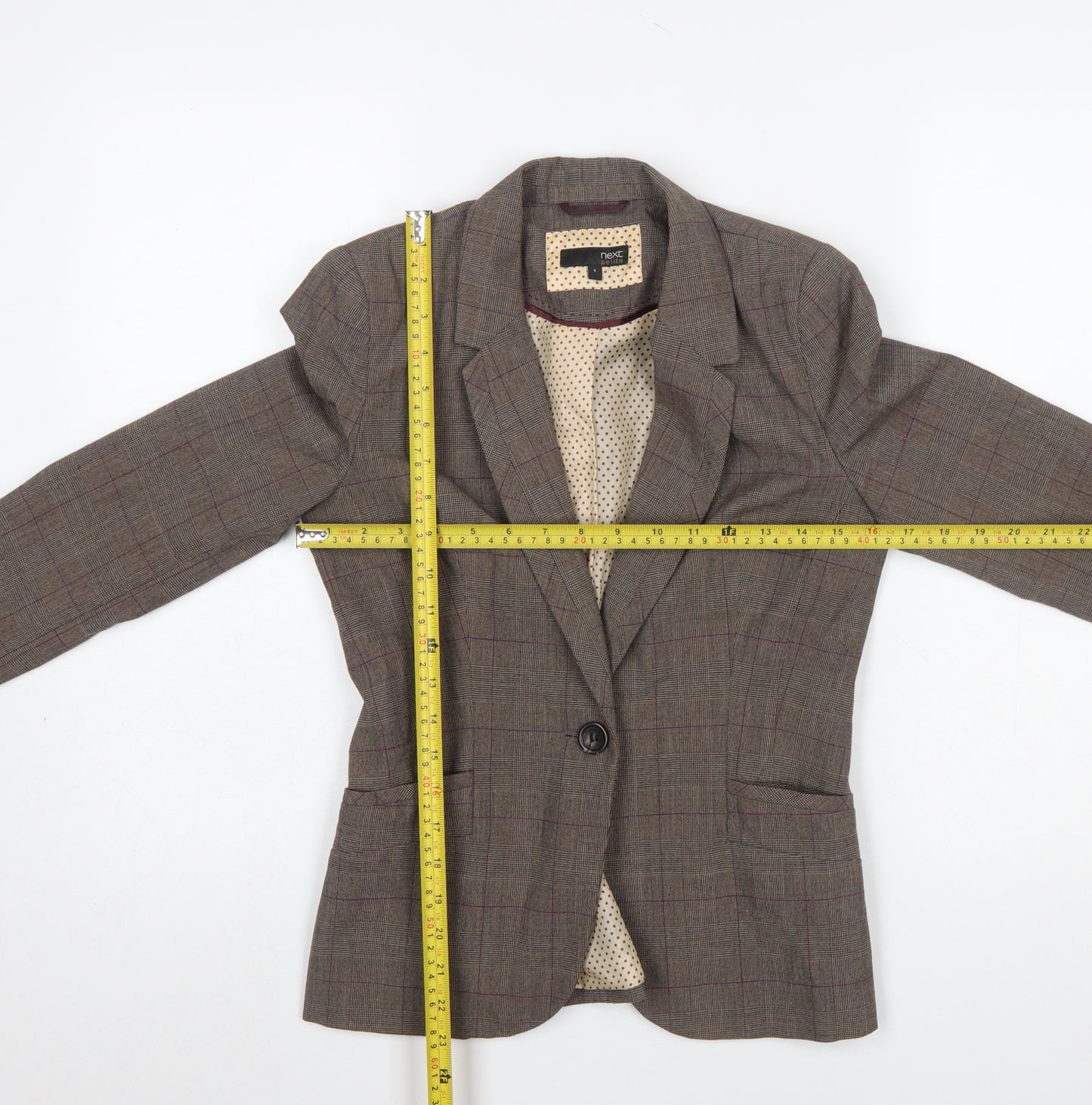 Next Petite Brown Checked Single Breasted Blazer Women's Size 6