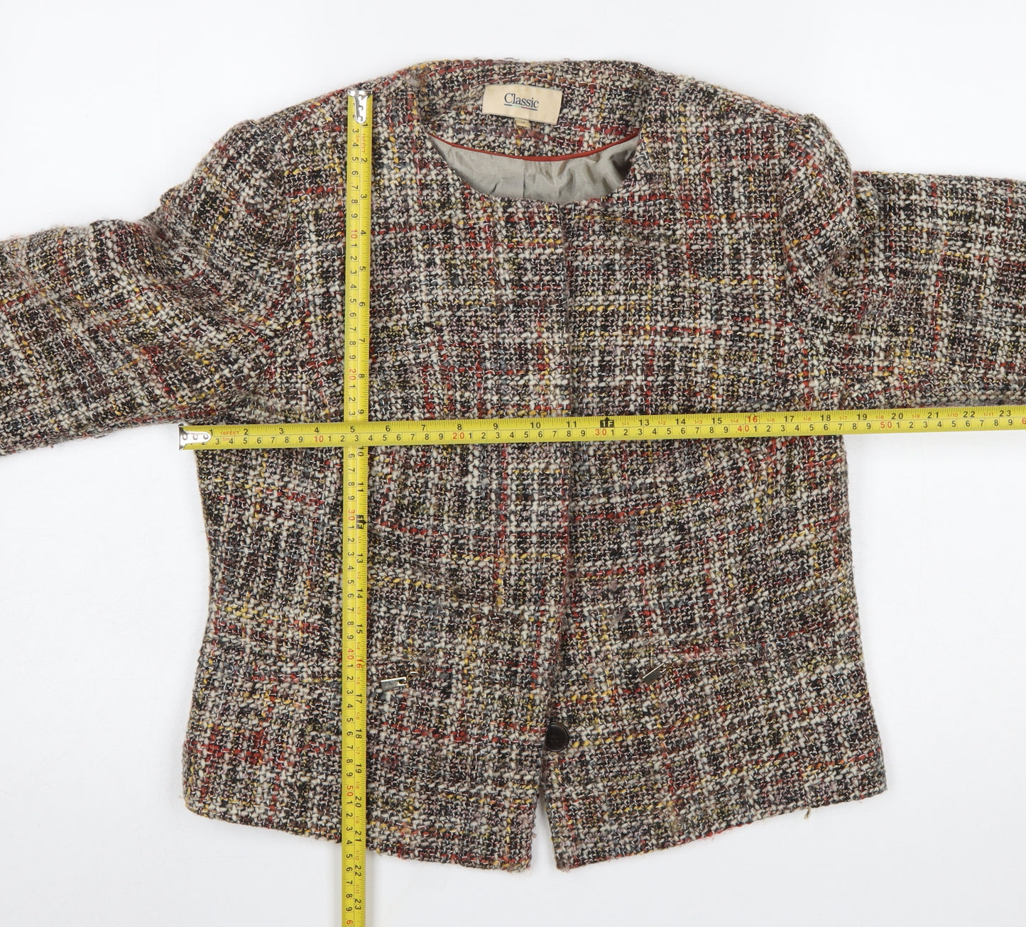 Marks and Spencer Women's Multicoloured Tweed Suit Jacket Size 12 Wool Blend Classic Style