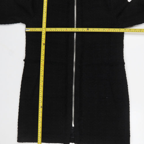 Zara Woman Black Mid-Length Zip Tweed Coat Women Size 12