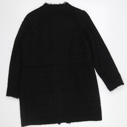 Zara Woman Black Mid-Length Zip Tweed Coat Women Size 12