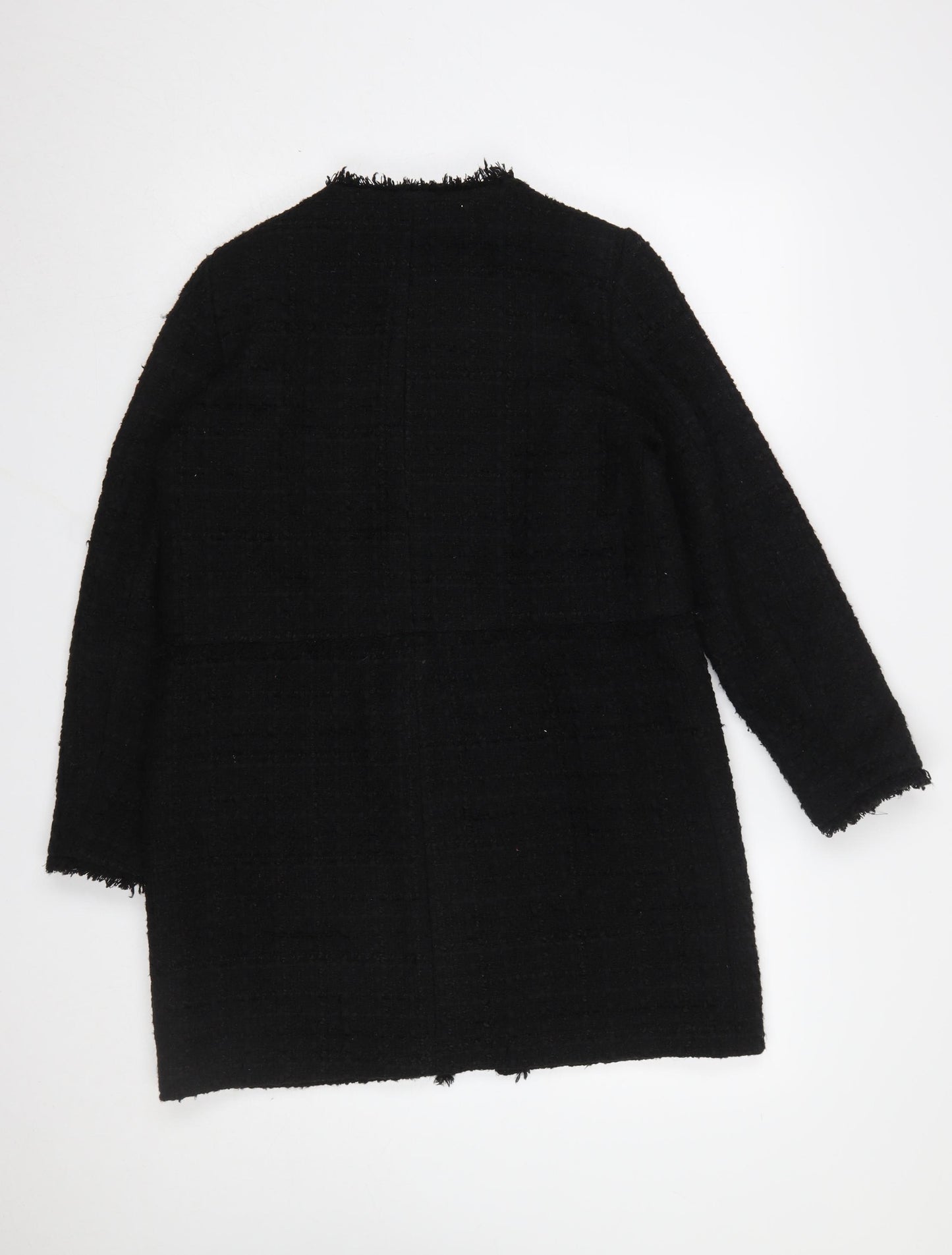 Zara Woman Black Mid-Length Zip Tweed Coat Women Size 12