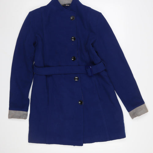 Oner Women's Blue Wool Blend Belted Mid-Length Trench Coat L
