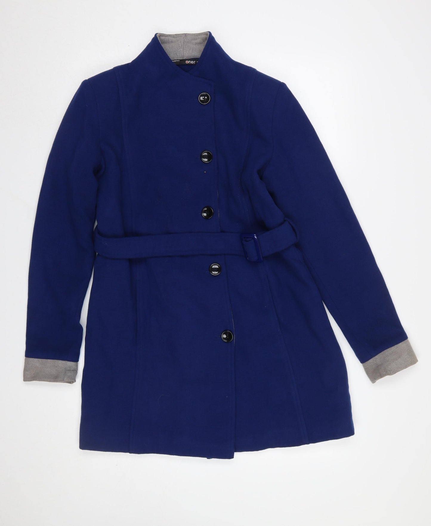 Oner Women's Blue Wool Blend Belted Mid-Length Trench Coat L