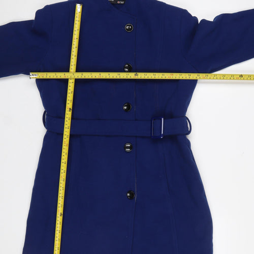 Oner Women's Blue Wool Blend Belted Mid-Length Trench Coat L
