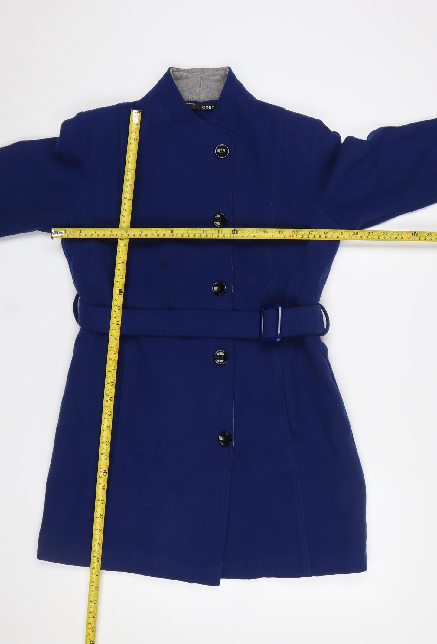 Oner Women's Blue Wool Blend Belted Mid-Length Trench Coat L