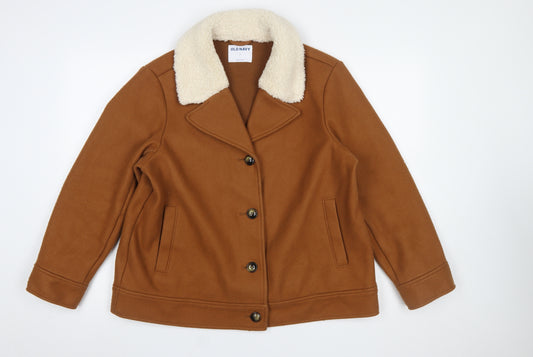 Old Navy Women Brown L Lined Button Fleece Bomber Jacket