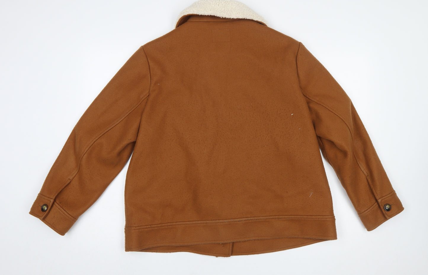 Old Navy Women Brown L Lined Button Fleece Bomber Jacket