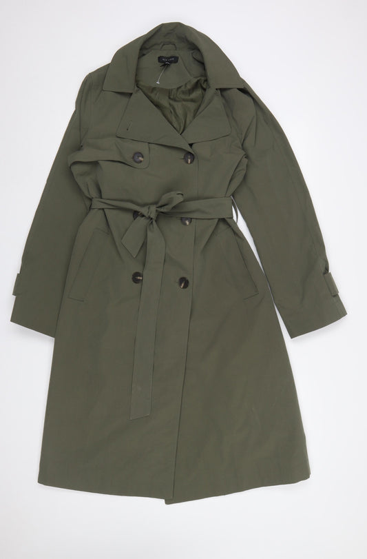 New Look Women's Green Long Trench Coat Size 10 Belted Classic Style