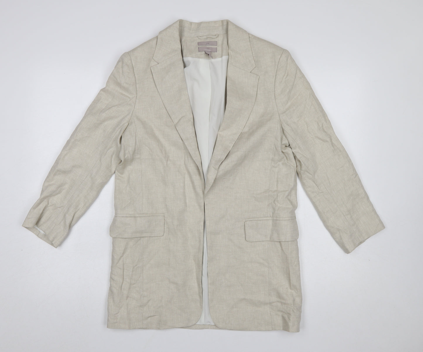 H&M Women's Beige Linen Blend Single-Breasted Blazer XS