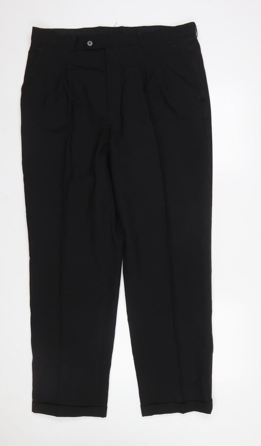 Burton Men's Black Wool Blend Pleated Dress Trousers 38W 31L Classic Fit