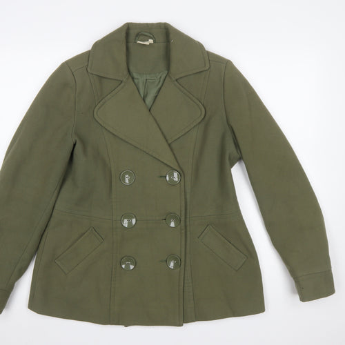 Cotton Traders Womens Green Size 12 Pea Coat Mid-Length Jacket