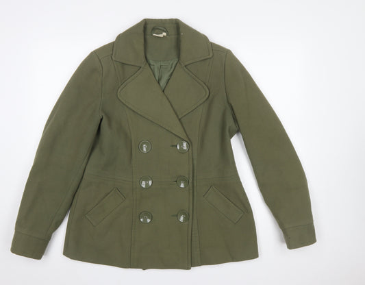 Cotton Traders Womens Green Size 12 Pea Coat Mid-Length Jacket