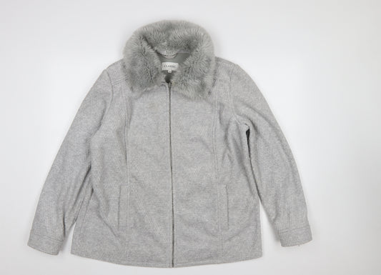 Marks and Spencer Womens Grey Faux Fur Collar Zip Jacket Size 18