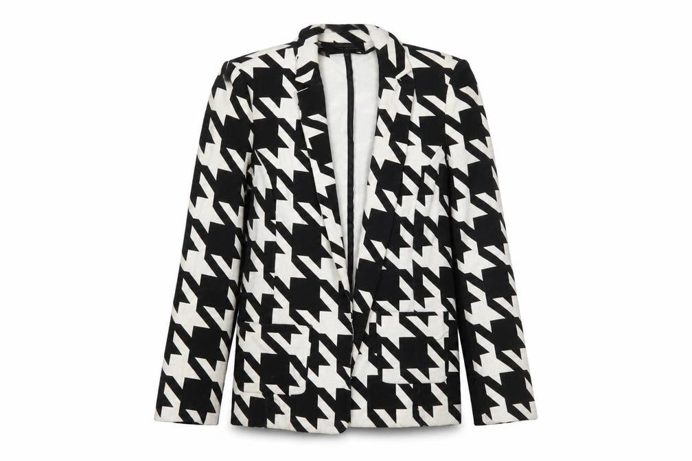 Front view of River Island Women’s Black & White Houndstooth Blazer, size UK 10