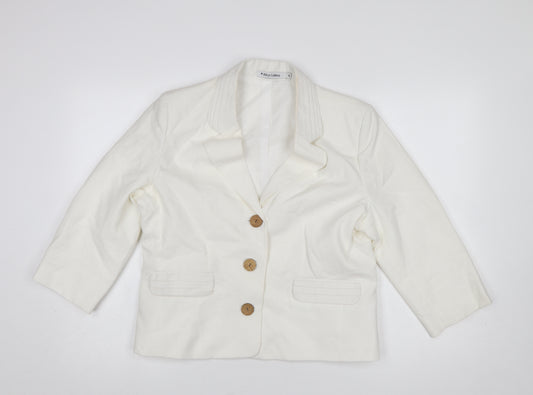 Alice Collins Women Ivory Linen Cotton Blazer Size 16 Single Breasted