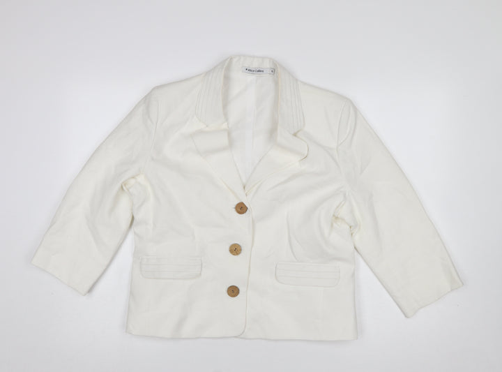 Alice Collins Women Ivory Linen Cotton Blazer Size 16 Single Breasted