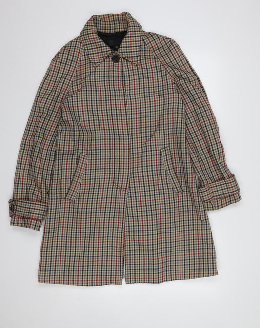 Zara Woman Beige Checked Wool Cotton Mid-Length Trench Coat Size 12