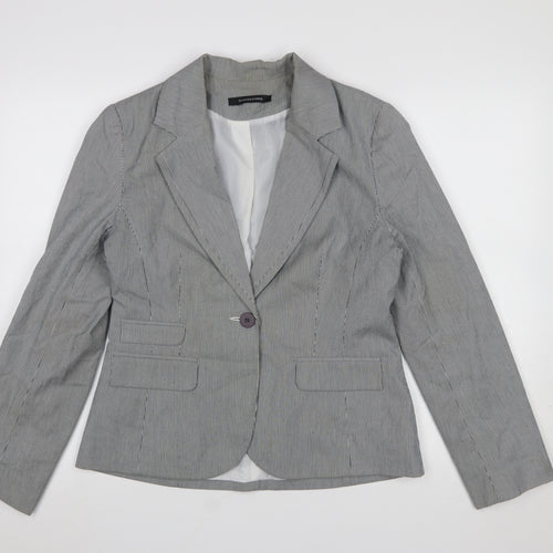 Dunnes Stores Women's Grey Pinstripe Blazer Size 14 Cotton Blend
