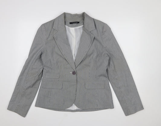Dunnes Stores Women's Grey Pinstripe Blazer Size 14 Cotton Blend