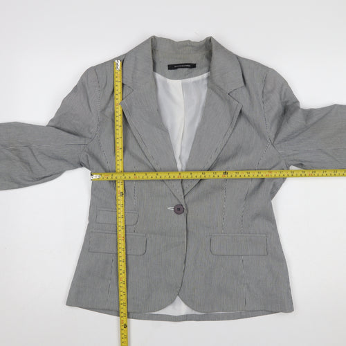Dunnes Stores Women's Grey Pinstripe Blazer Size 14 Cotton Blend