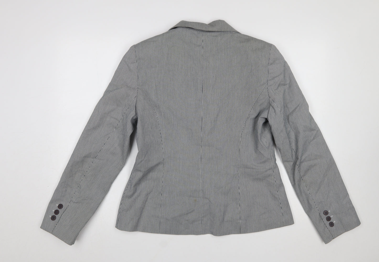 Dunnes Stores Women's Grey Pinstripe Blazer Size 14 Cotton Blend