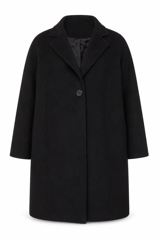 Front view of Elena Miro women’s black wool blend overcoat uk 14 long sleeve