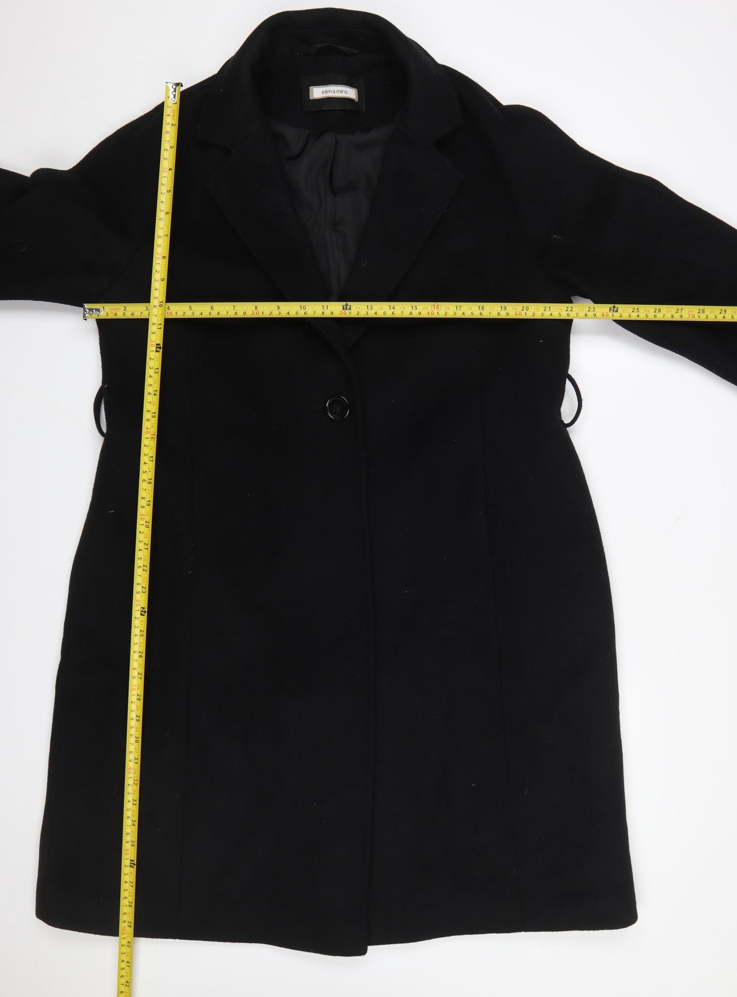 Elena Miro Womens Black Wool Blend Overcoat UK 14 Long Sleeve