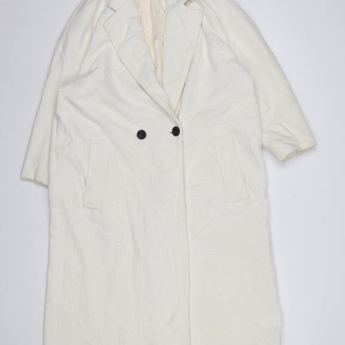 ZARA Women's Ivory Wool Blend Long Overcoat Size 16