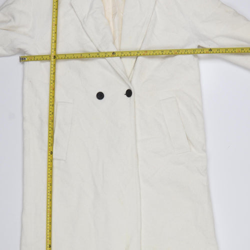 ZARA Women's Ivory Wool Blend Long Overcoat Size 16
