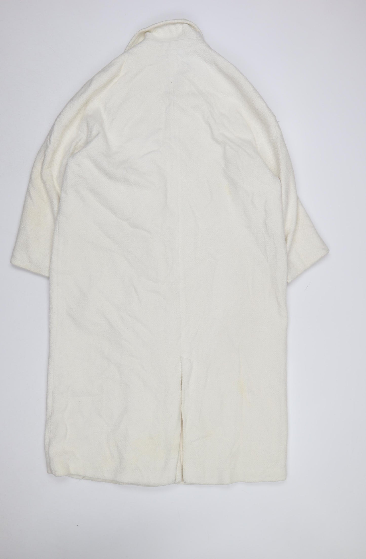 ZARA Women's Ivory Wool Blend Long Overcoat Size 16