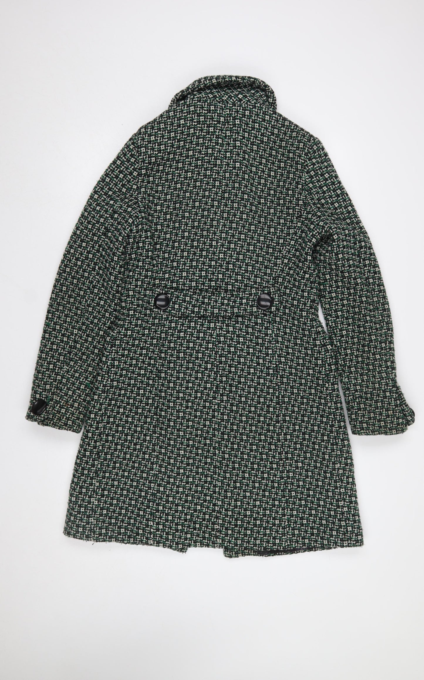 Topshop Women's Green Check Wool Blend Mid-Length Coat Size 10