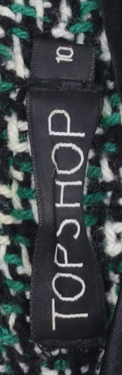 Topshop Women's Green Check Wool Blend Mid-Length Coat Size 10