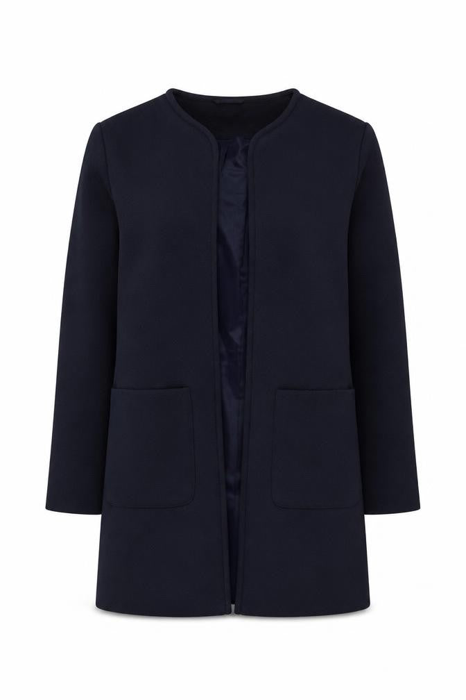 Front view of H&M Women Navy Blue Regular Fit Long Sleeve Jacket UK 10