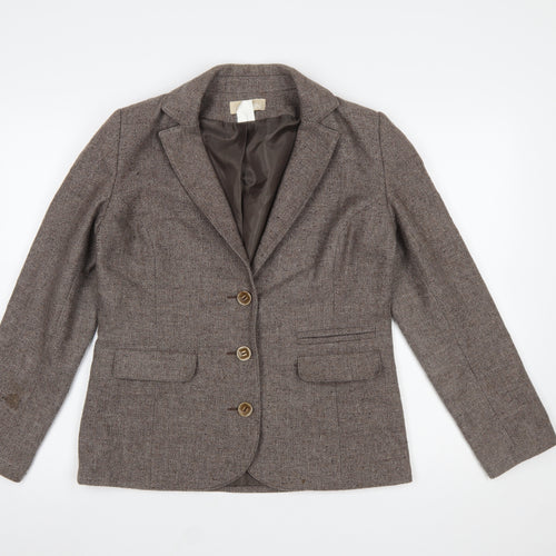 Daxon Women Brown Wool Blend Herringbone Blazer UK 12 Classic Fit