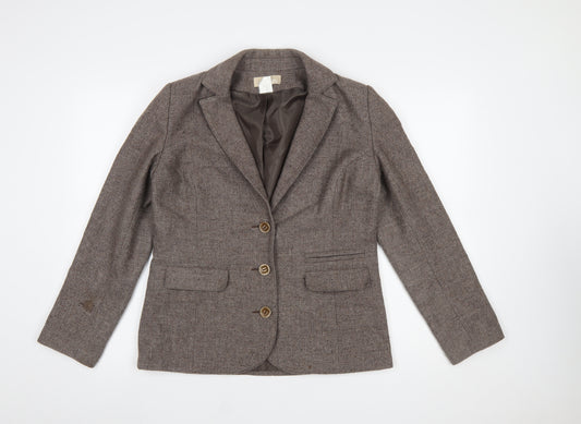 Daxon Women Brown Wool Blend Herringbone Blazer UK 12 Classic Fit