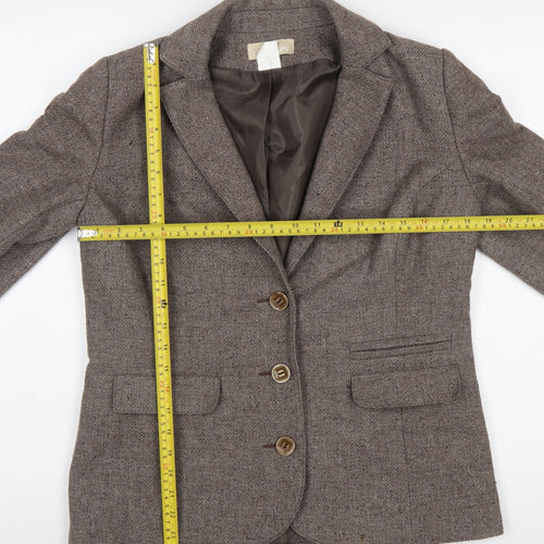 Daxon Women Brown Wool Blend Herringbone Blazer UK 12 Classic Fit