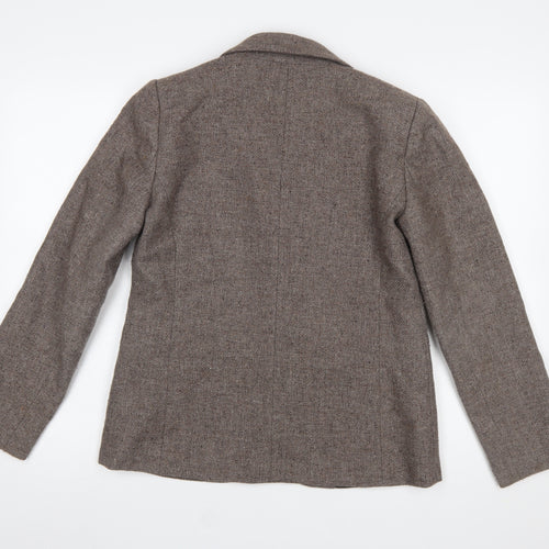Daxon Women Brown Wool Blend Herringbone Blazer UK 12 Classic Fit