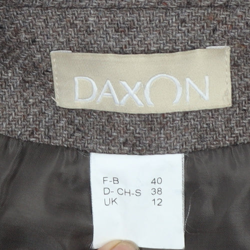 Daxon Women Brown Wool Blend Herringbone Blazer UK 12 Classic Fit