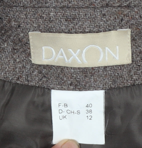 Daxon Women Brown Wool Blend Herringbone Blazer UK 12 Classic Fit