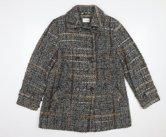 Marks and Spencer Women Grey Checked Wool Blend Mid-Length Coat Size 14