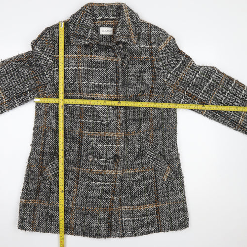 Marks and Spencer Women Grey Checked Wool Blend Mid-Length Coat Size 14