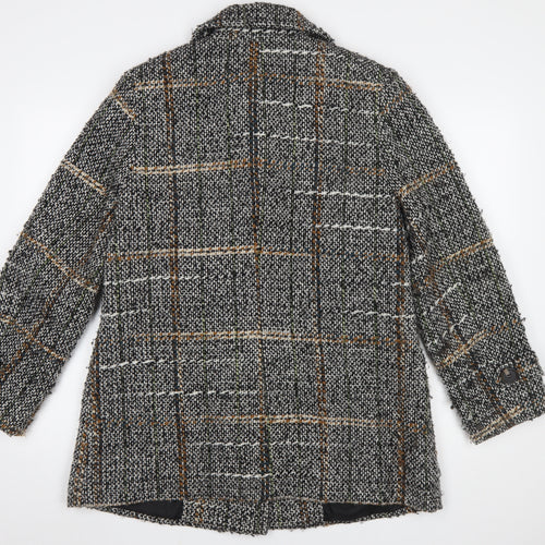 Marks and Spencer Women Grey Checked Wool Blend Mid-Length Coat Size 14