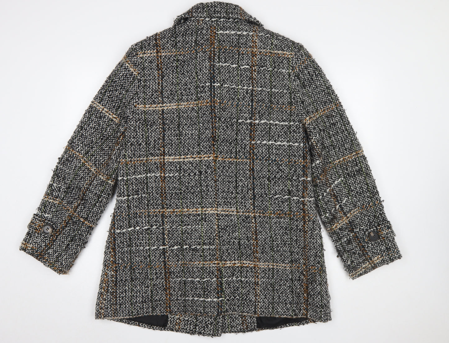 Marks and Spencer Women Grey Checked Wool Blend Mid-Length Coat Size 14